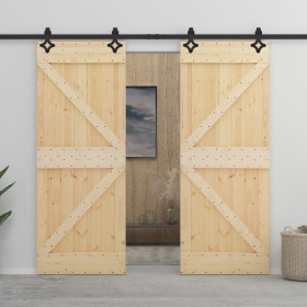Puerta corredera con herrajes madera maciza de pino 100x210 cm en Puertas | Comprar online en Foru.es