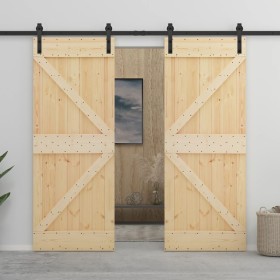 Puerta corredera con herrajes madera maciza de pino 100x210 cm en Puertas | Comprar online en Foru.es