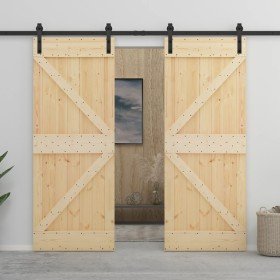 Puerta corredera con herrajes madera maciza de pino 100x210 cm en Puertas | Comprar online en Foru.es