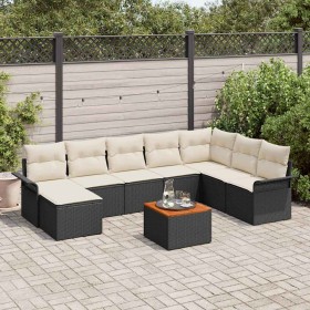 Conjunto de sofá de jardín con cojín 9 pcs Negro y crema en Sofás de exterior | Comprar online en Foru.es