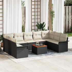Conjunto de sofá de jardín con cojín 10 pcs Negro y crema en Sofás de exterior | Comprar online en Foru.es