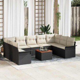 Conjunto de sofá de jardín con cojín 10 pcs Negro y crema en Sofás de exterior | Comprar online en Foru.es
