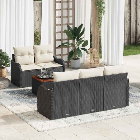 Conjunto de sofá de jardín con cojín Manual 6 pcs Negro y crema en Sofás de exterior | Comprar online en Foru.es