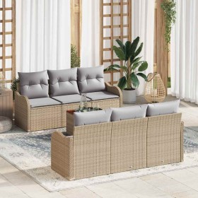 Conjunto de sofá de jardín 7 pcs beige y gris claro en Sofás de exterior | Comprar online en Foru.es