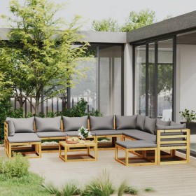 Muebles de jardín 11 pzas cojines madera maciza de acacia en Conjuntos de jardín | Comprar online en Foru.es