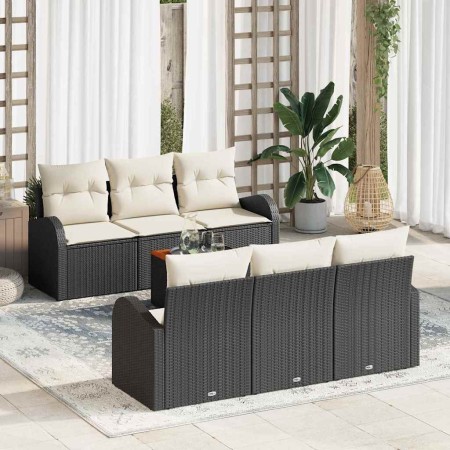 Conjunto de sofás de jardín 7 pcs Negro y crema ratán sintético en Sofás de exterior | Comprar online en Foru.es