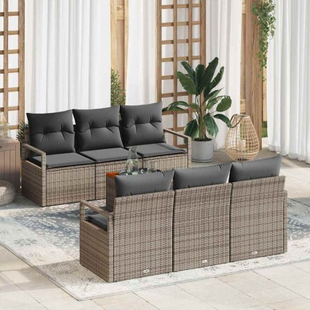 Conjunto de sofás de jardín 7 pcs Gris ratán sintético en Sofás de exterior | Comprar online en Foru.es