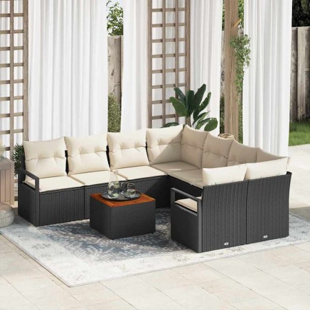 Conjunto de sofás de jardín 9 pcs Negro y crema ratán sintético en Sofás de exterior | Comprar online en Foru.es