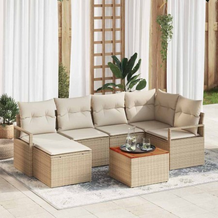 Conjunto de sofá de jardín 7 pcs Beige y blanco en Sofás de exterior | Comprar online en Foru.es