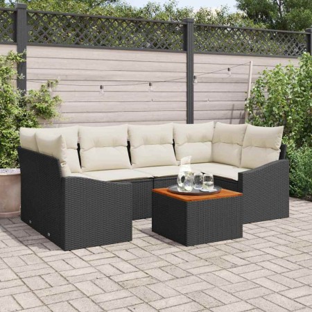 Conjunto de sofás de jardín 7 pcs Negro y crema ratán sintético en Sofás de exterior | Comprar online en Foru.es