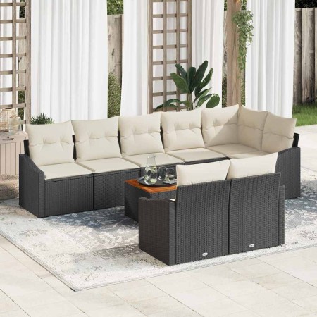 Conjunto de sofás de jardín 9 pcs Negro y crema ratán sintético en Sofás de exterior | Comprar online en Foru.es