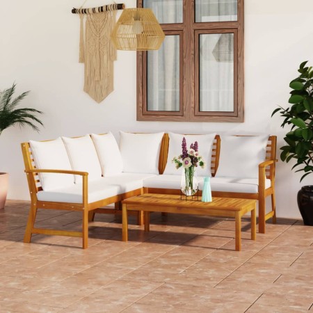 Muebles de jardín 4 pzas cojines crema madera maciza de acacia en Conjuntos de jardín | Comprar online en Foru.es