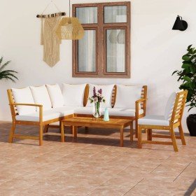 Muebles de jardín 5 pzas cojines crema madera maciza de acacia en Conjuntos de jardín | Comprar online en Foru.es