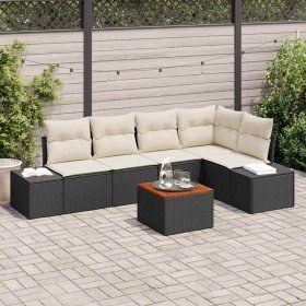 Conjunto de sofás de jardín 6 pcs Negro y crema ratán sintético en Sofás de exterior | Comprar online en Foru.es