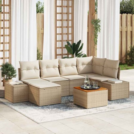 Conjunto de sofá de jardín 7 pcs Beige y blanco en Sofás de exterior | Comprar online en Foru.es