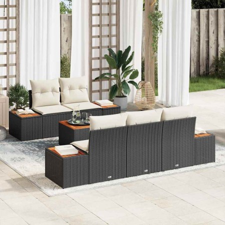 Conjunto de sofá de jardín con cojín 6 pcs Negro Poliratán en Sofás de exterior | Comprar online en Foru.es