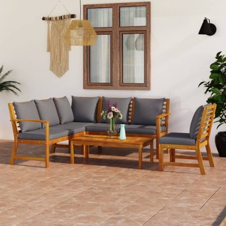 Juego de muebles jardín 5 pzas con cojines madera maciza acacia en Conjuntos de jardín | Comprar online en Foru.es