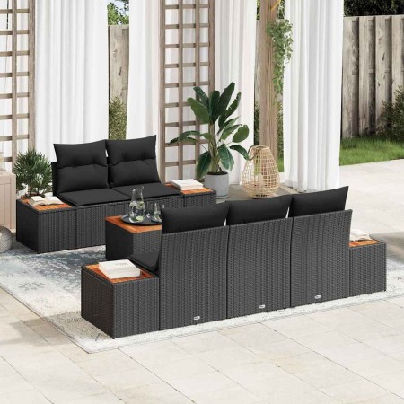 Conjunto de sofá de jardín con cojín 6 pcs Negro Poliratán en Sofás de exterior | Comprar online en Foru.es