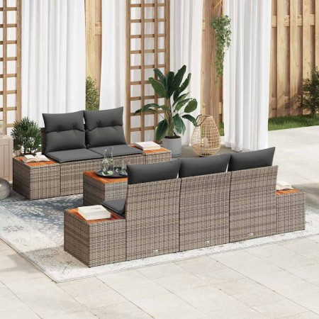 Conjunto de sofá de jardín con cojín 6 pcs Gris Poliratán en Sofás de exterior | Comprar online en Foru.es