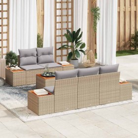 Conjunto de sofá de jardín con cojín 6 pcs Beige Poliratán en Sofás de exterior | Comprar online en Foru.es