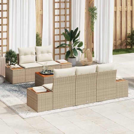 Conjunto de sofá de jardín con cojín 6 pcs Beige Poliratán en Sofás de exterior | Comprar online en Foru.es