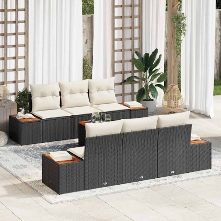 Conjunto de sofá de jardín con cojín 7 pcs Negro Poliratán en Sofás de exterior | Comprar online en Foru.es