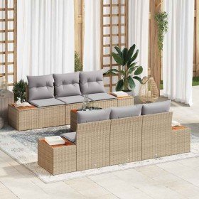 Conjunto de sofá de jardín con cojín 7 pcs Beige Poliratán en Sofás de exterior | Comprar online en Foru.es