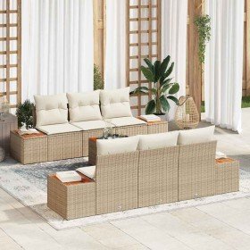Conjunto de sofá de jardín con cojín 7 pcs Beige Poliratán en Sofás de exterior | Comprar online en Foru.es