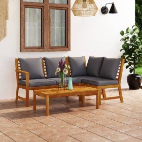 Muebles de jardín 4 pzas cojines crema madera maciza de acacia en Conjuntos de jardín | Comprar online en Foru.es