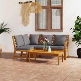 Muebles de jardín 4 pzas cojines crema madera maciza de acacia en Conjuntos de jardín | Comprar online en Foru.es