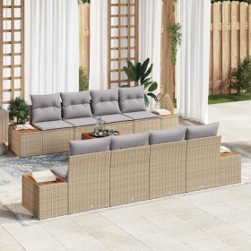 Conjunto de sofá de jardín con cojín 9 pcs Beige Poliratán en Sofás de exterior | Comprar online en Foru.es