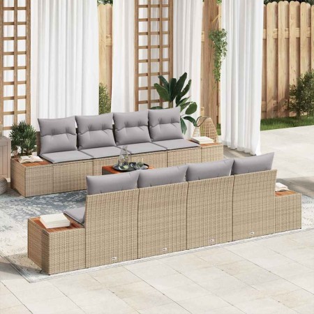 Conjunto de sofá de jardín con cojín 9 pcs Beige Poliratán en Sofás de exterior | Comprar online en Foru.es