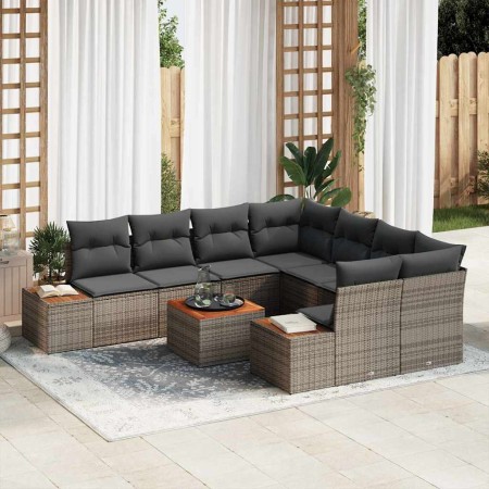 Conjunto de sofá de jardín con cojín 9 pcs Gris Poliratán en Sofás de exterior | Comprar online en Foru.es