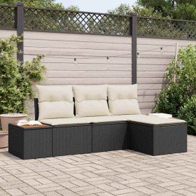 Conjunto de sofá de jardín con cojín 4 pcs Negro y crema en Sofás de exterior | Comprar online en Foru.es