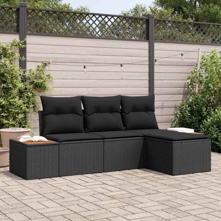 Conjunto de sofá de jardín 4 pcs Negro Rattan de Poliéster en Sofás de exterior | Comprar online en Foru.es