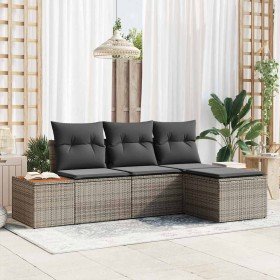 Conjunto de sofá de jardín 4 pcs Gris Rattan de Poliéster en Sofás de exterior | Comprar online en Foru.es