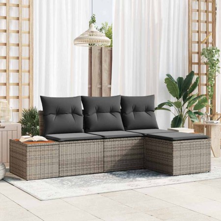 Conjunto de sofá de jardín 4 pcs Gris Rattan de Poliéster en Sofás de exterior | Comprar online en Foru.es