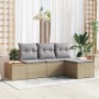 Conjunto de sofá de jardín con cojín 4 pcs Beige y Gris Claro en Sofás de exterior | Comprar online en Foru.es