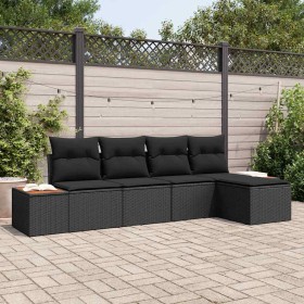 Conjunto de sofá de jardín 5 pcs Negro Rattan de Poliéster en Sofás de exterior | Comprar online en Foru.es