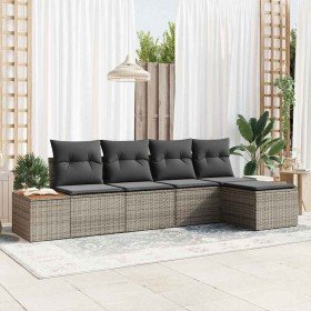 Conjunto de sofá de jardín 5 pcs Gris Rattan de Poliéster en Sofás de exterior | Comprar online en Foru.es
