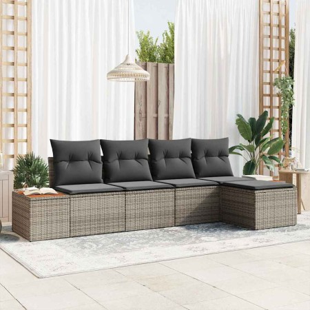 Conjunto de sofá de jardín 5 pcs Gris Rattan de Poliéster en Sofás de exterior | Comprar online en Foru.es