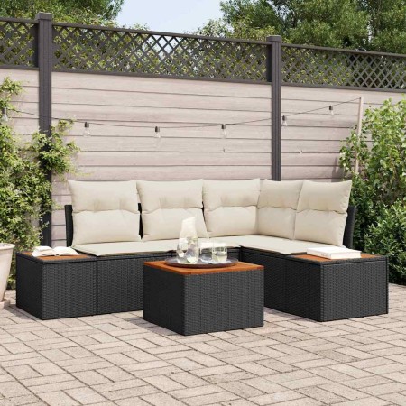 Conjunto de sofás de jardín 4 pcs Negro y crema Ratán sintético en Sofás de exterior | Comprar online en Foru.es