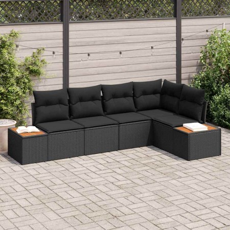 Conjunto de sofá de jardín con cojín 5 pcs Negro Poliratán en Sofás de exterior | Comprar online en Foru.es