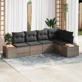 Conjunto de sofá de jardín con cojín 5 pcs Gris Poliratán en Sofás de exterior | Comprar online en Foru.es