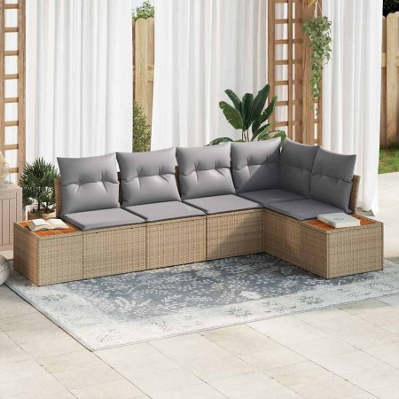 Conjunto de sofá de jardín 5 pcs beige y gris claro Poliratán en Sofás de exterior | Comprar online en Foru.es