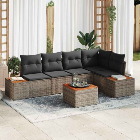 Conjunto de sofá de jardín con cojín 6 pcs Gris Poliratán en Sofás de exterior | Comprar online en Foru.es