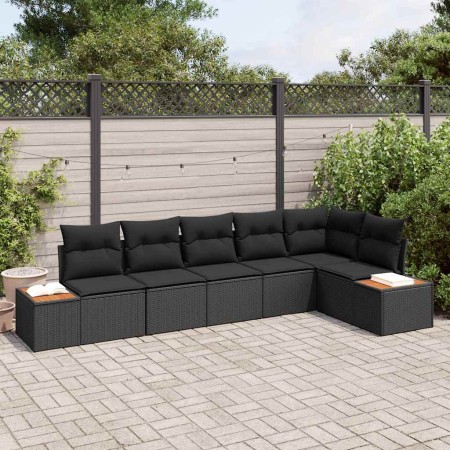 Conjunto de sofá de jardín con cojín 6 pcs Negro Poliratán en Sofás de exterior | Comprar online en Foru.es