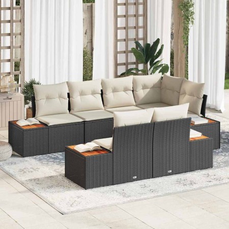 Conjunto de sofás de jardín 7 pcs Negro y crema Ratán sintético en Sofás de exterior | Comprar online en Foru.es