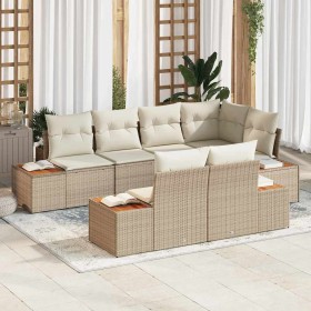 Conjunto de sofás de jardín 7 pcs Beige y Crema Ratán sintético en Sofás de exterior | Comprar online en Foru.es
