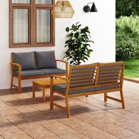 Muebles de jardín 3 pzas cojines madera maciza de acacia en Conjuntos de jardín | Comprar online en Foru.es